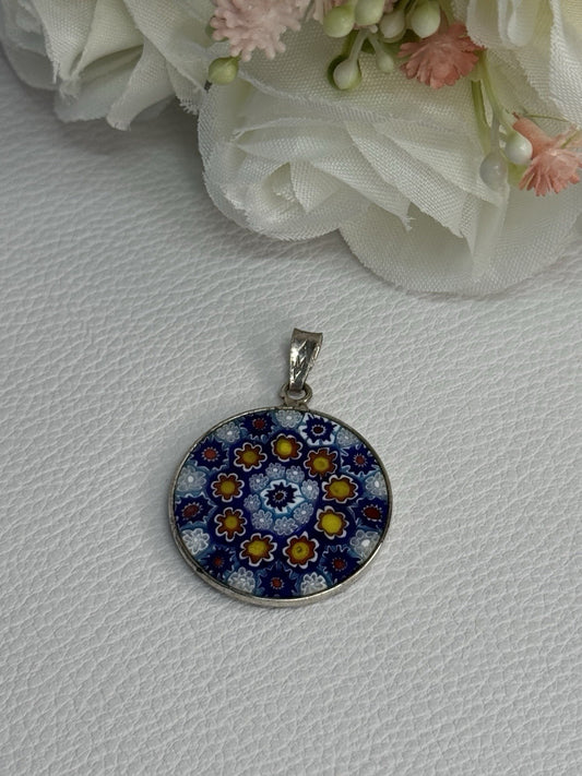 Amv Italian Venice Murano Millefiori 925 Sterling Silver Pendant