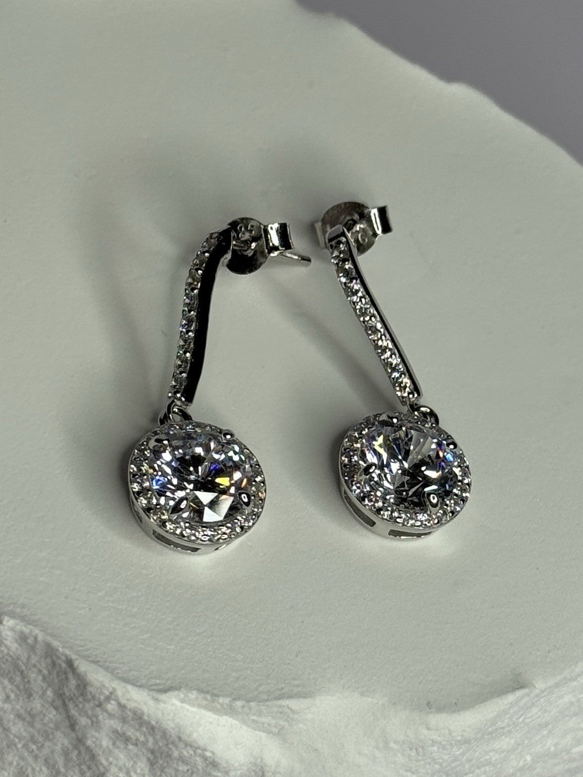 925 Sterling Silver Dream CZ Earrings Length 1.05 Inch