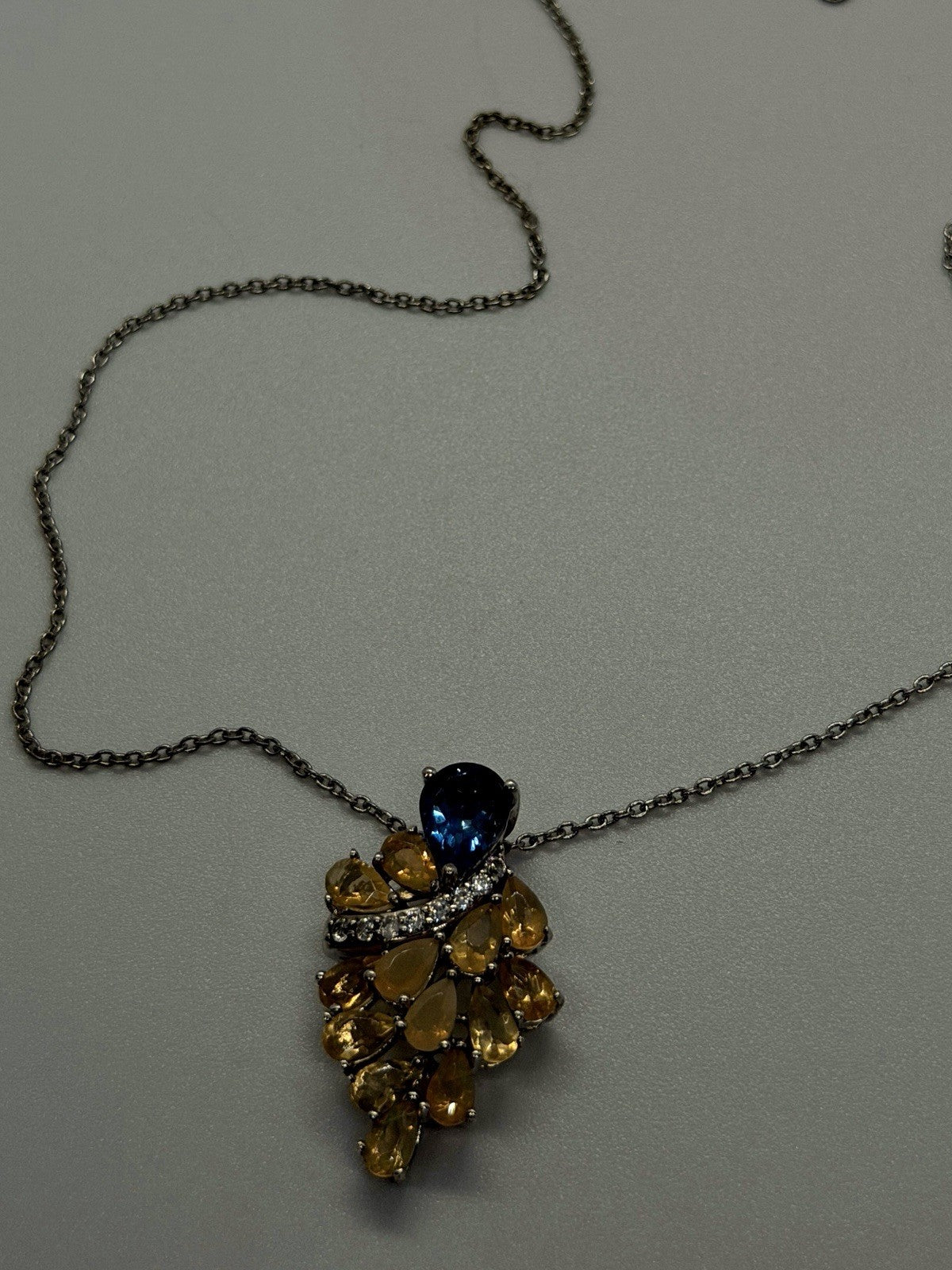 925 Sterling Silver Fire Opal & Blue Topaz & Beryl Necklace