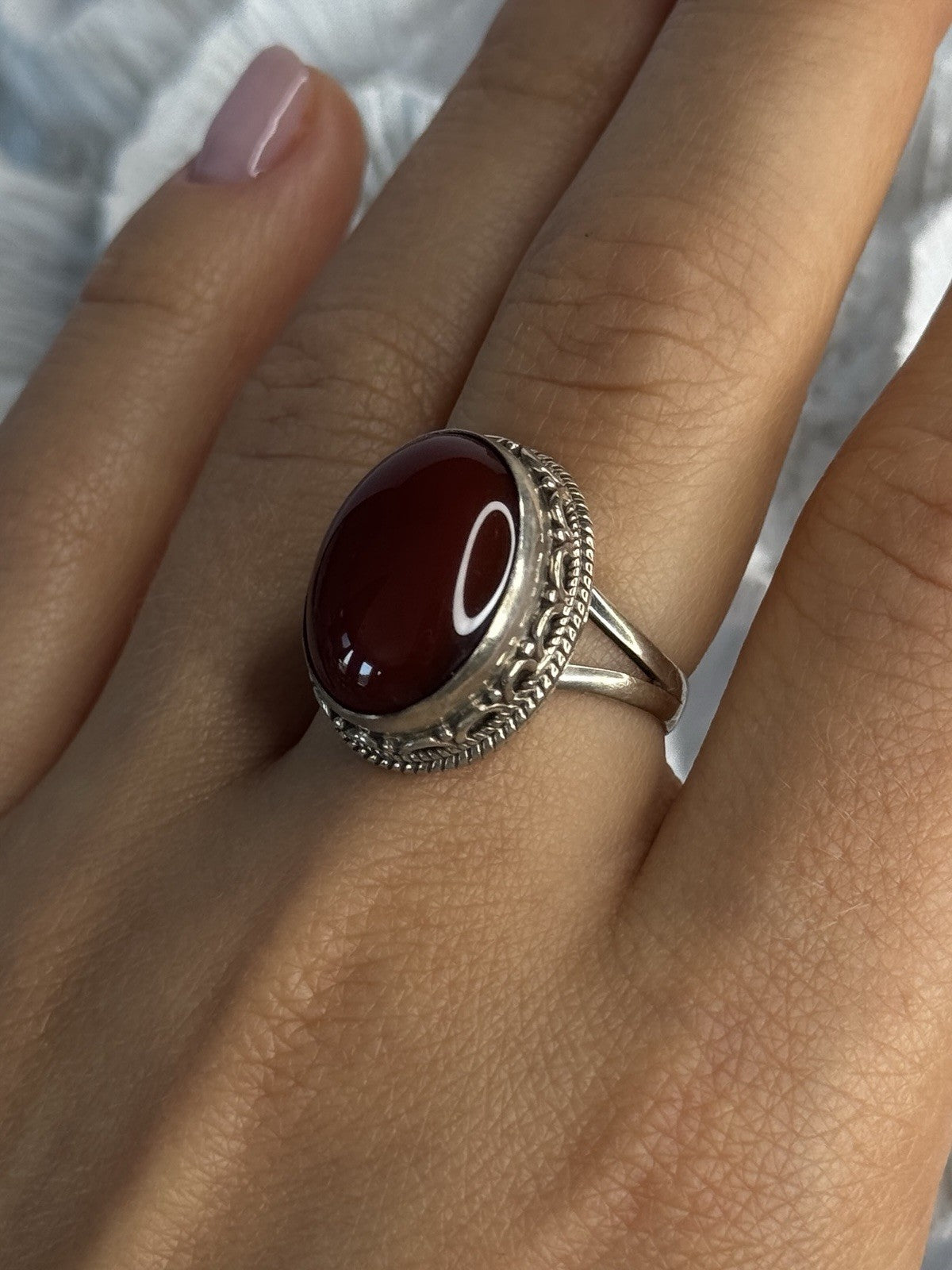 Vintage 925 Sterling Silver Agate Ring Size 8
