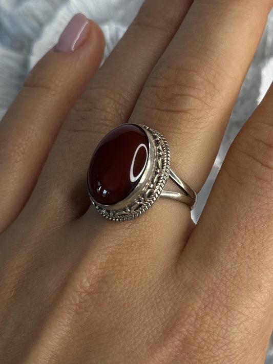 Vintage 925 Sterling Silver Agate Ring Size 8