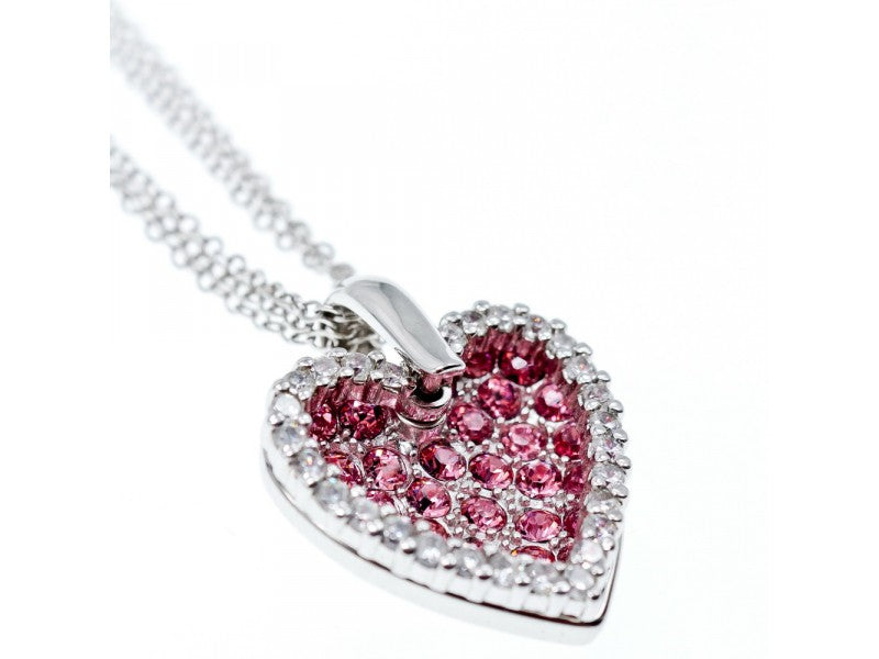 925 Sterling Silver CZ "Heart" Triple Chain With Pendant