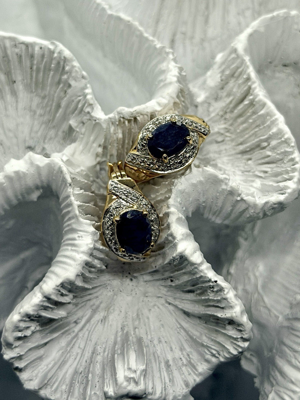 Elegant 925 Sterling Silver Gold Plated Sapphire Earrings