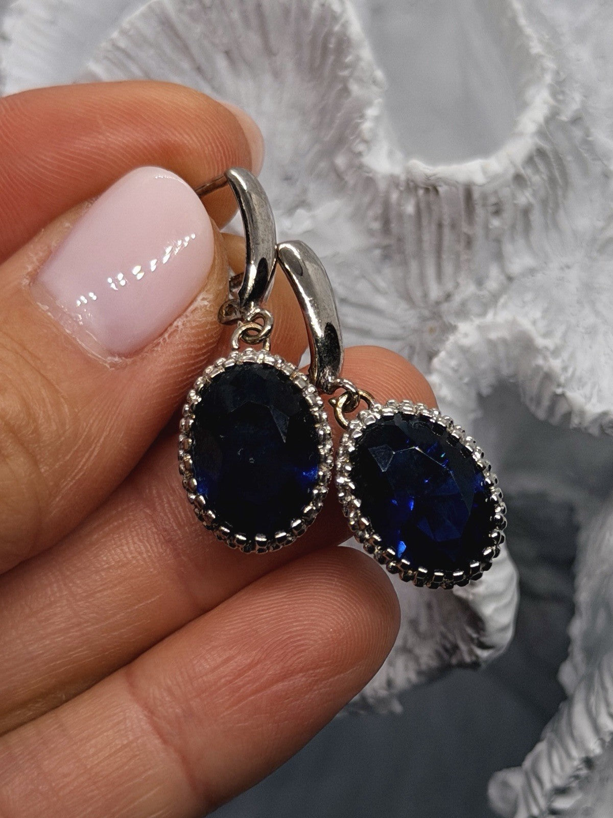 Elegant 925 Sterling Silver Oval Blue Sapphire Drop Earrings