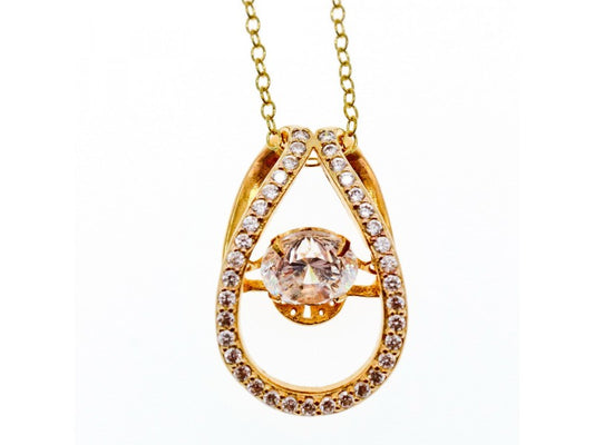 925 Sterling Silver Gold Plated CZ Chain With Pendant Italy
