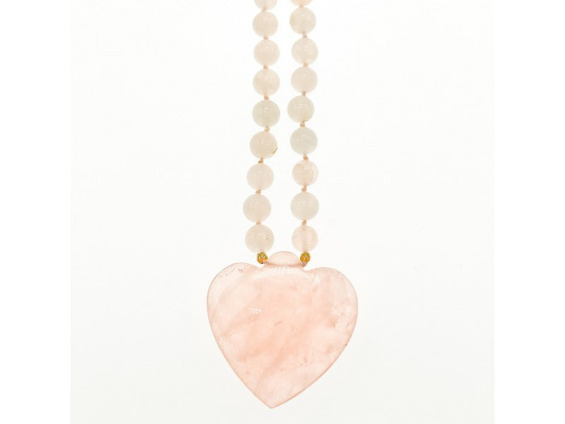 14K Yellow Gold Rose Quartz "Angel Heart" Necklace Pendant
