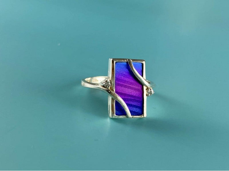925 Sterling Silver Anodized Titanium & Quartz Ring Size 10.25