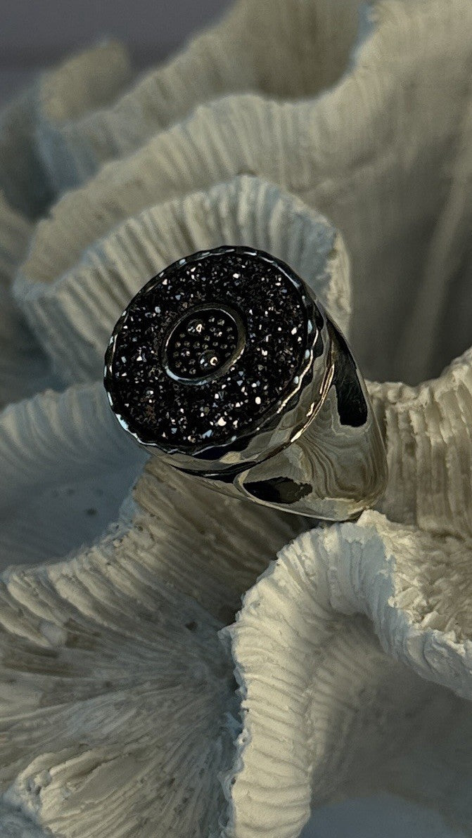 Michael Dawkins Starry Night 925 Sterling Silver Black Druzy Quartz Ring Size 9