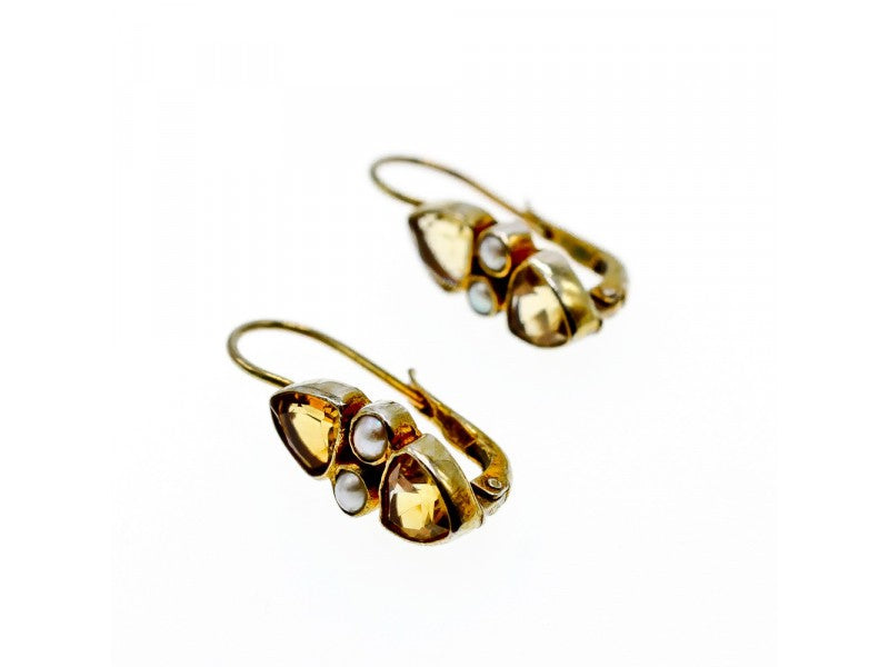 925 Sterling Silver Gold Plated Heliodor & Pearls Earrings
