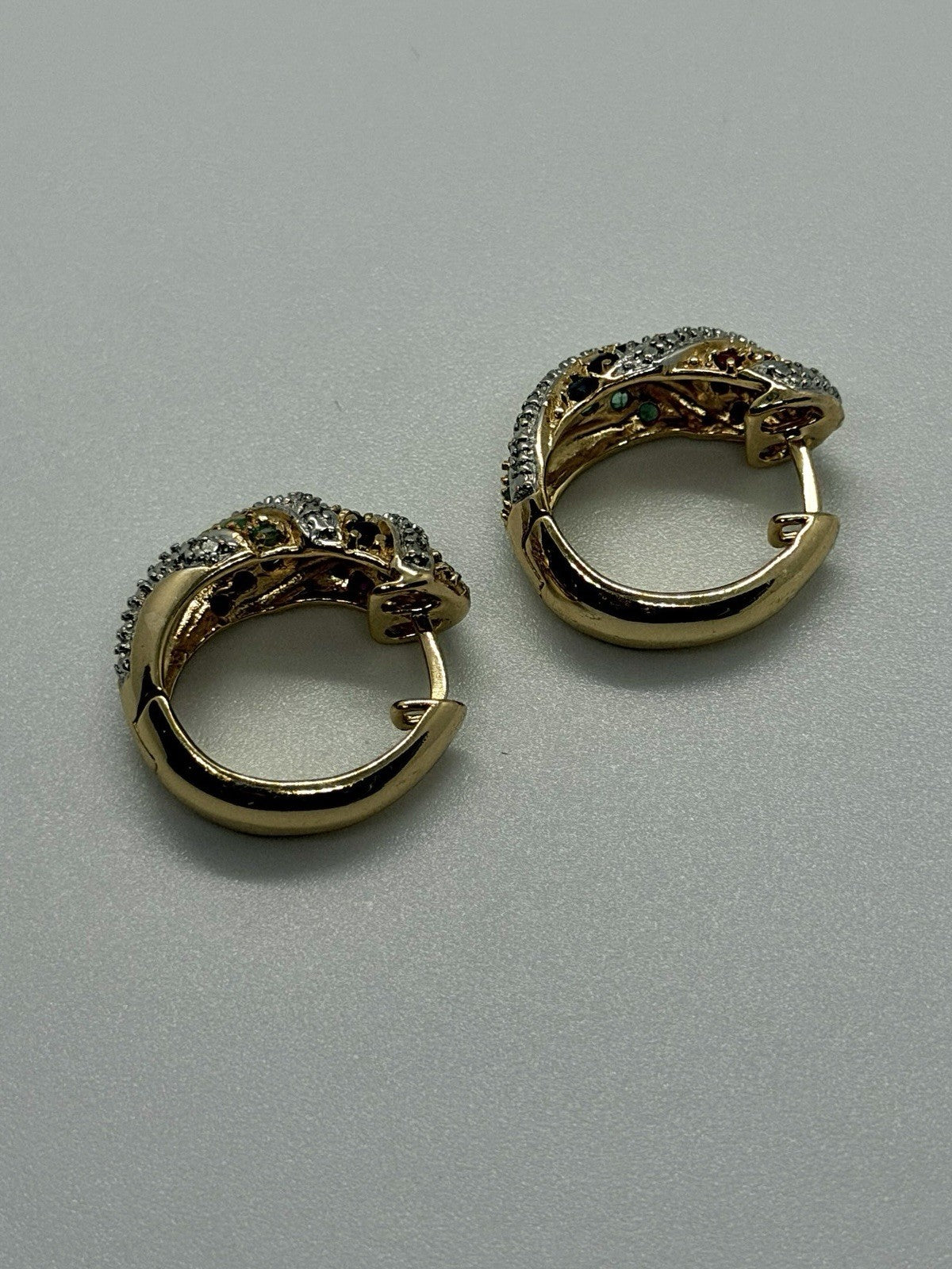 925 Sterling Silver Gold Plated Ruby Sapphire Emerald Earrings