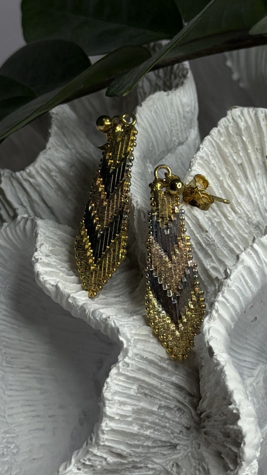 Tricolor Dangle Italy 925 Sterling Silver Gold Plated Earrings