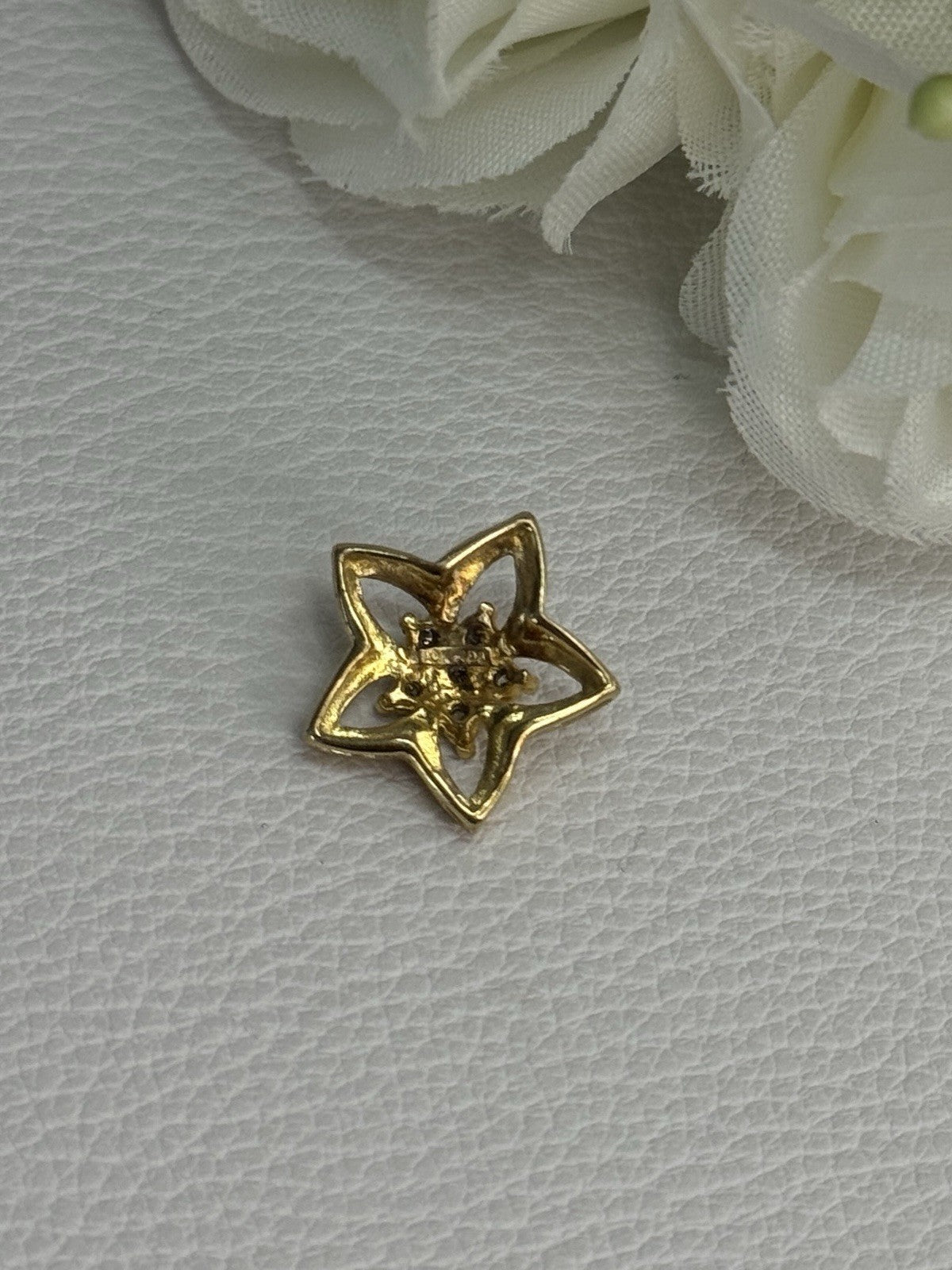10K Yellow Gold Diamond Star Pendant Length 0.50 Inch