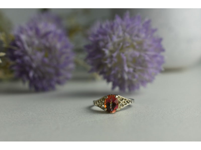 925 Sterling Silver Pink Spinel Ring Size 8