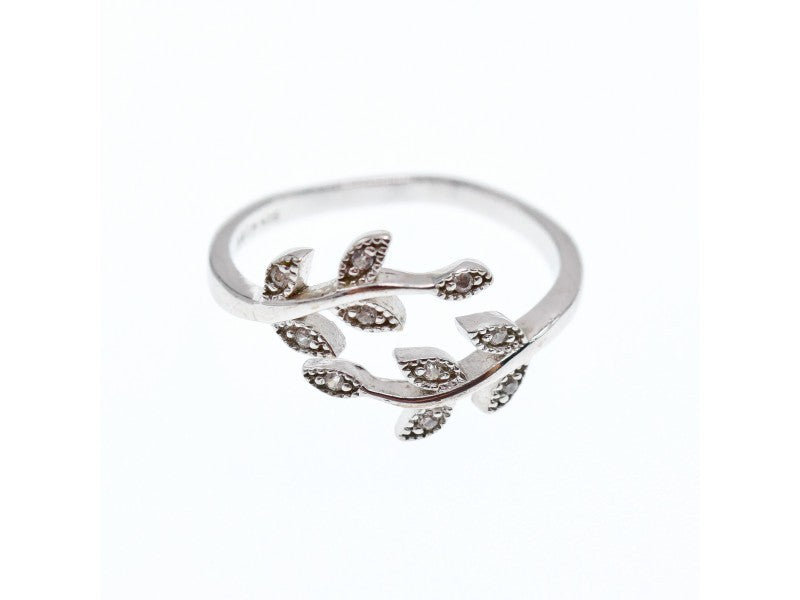 925 Sterling Silver White Topaz "Foliage" Ring Size 7 (Adjustable)