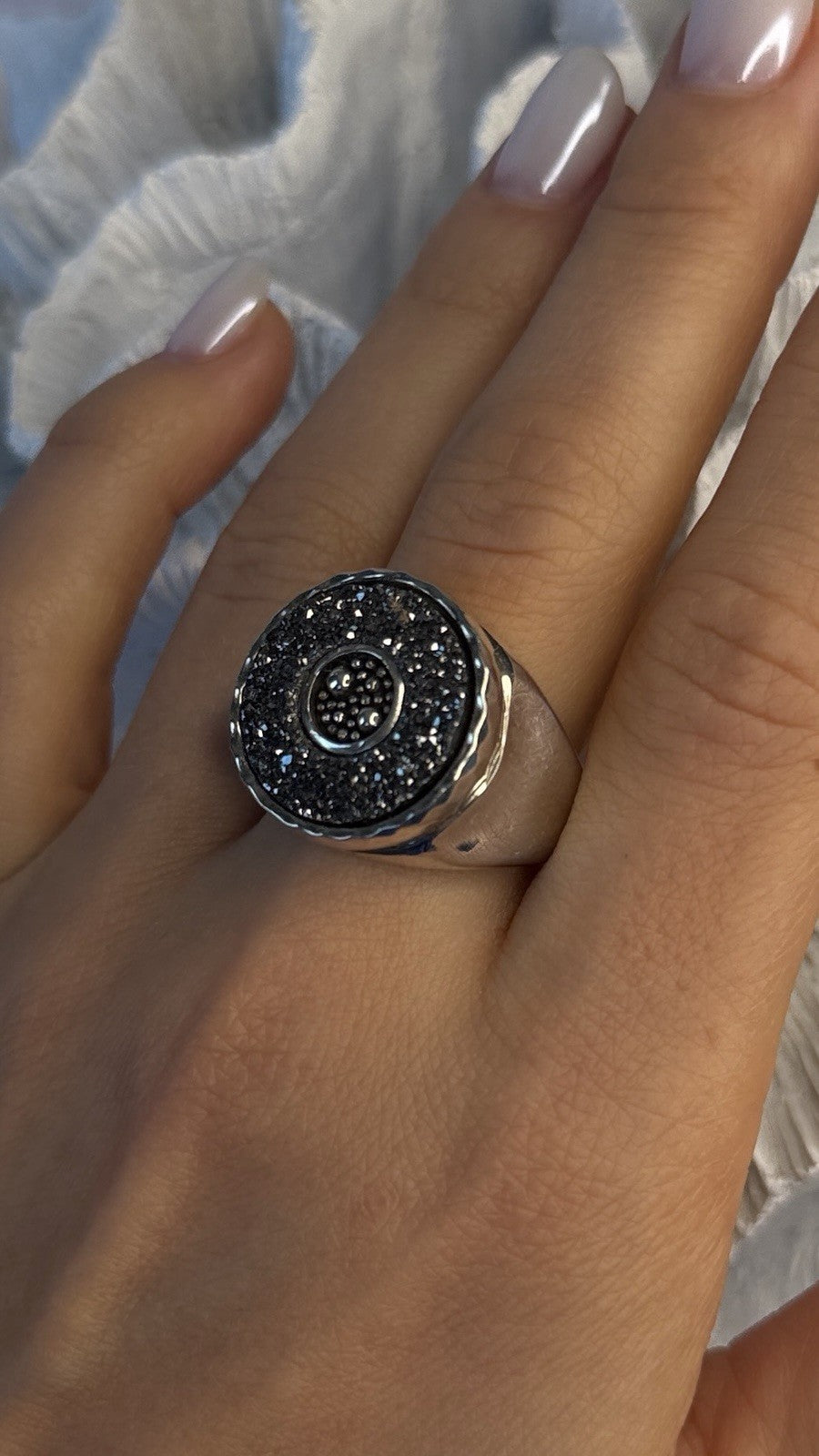 Michael Dawkins Starry Night 925 Sterling Silver Black Druzy Quartz Ring Size 9