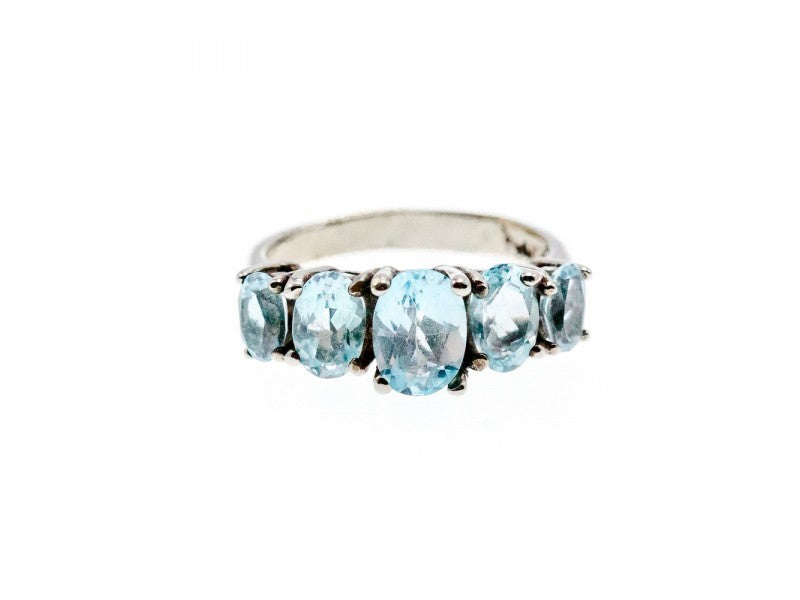 925 Sterling Silver Blue Spinel Ring Size 6.5
