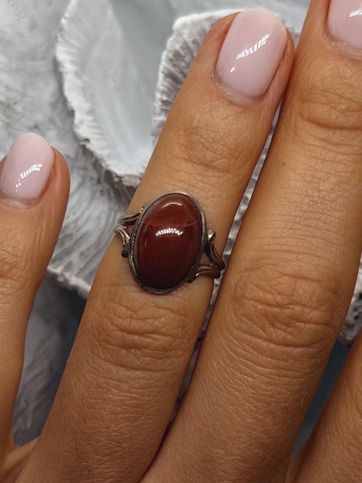 Vintage Ornate 925 Sterling Silver Red jasper Oval Ring Size 5.5