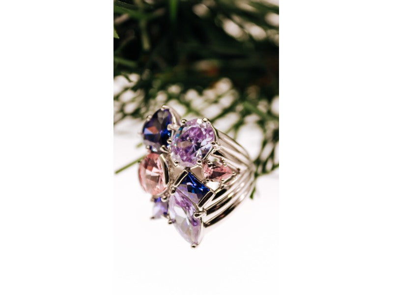 925 Sterling Silver Multicolor CZ Ring Size 6
