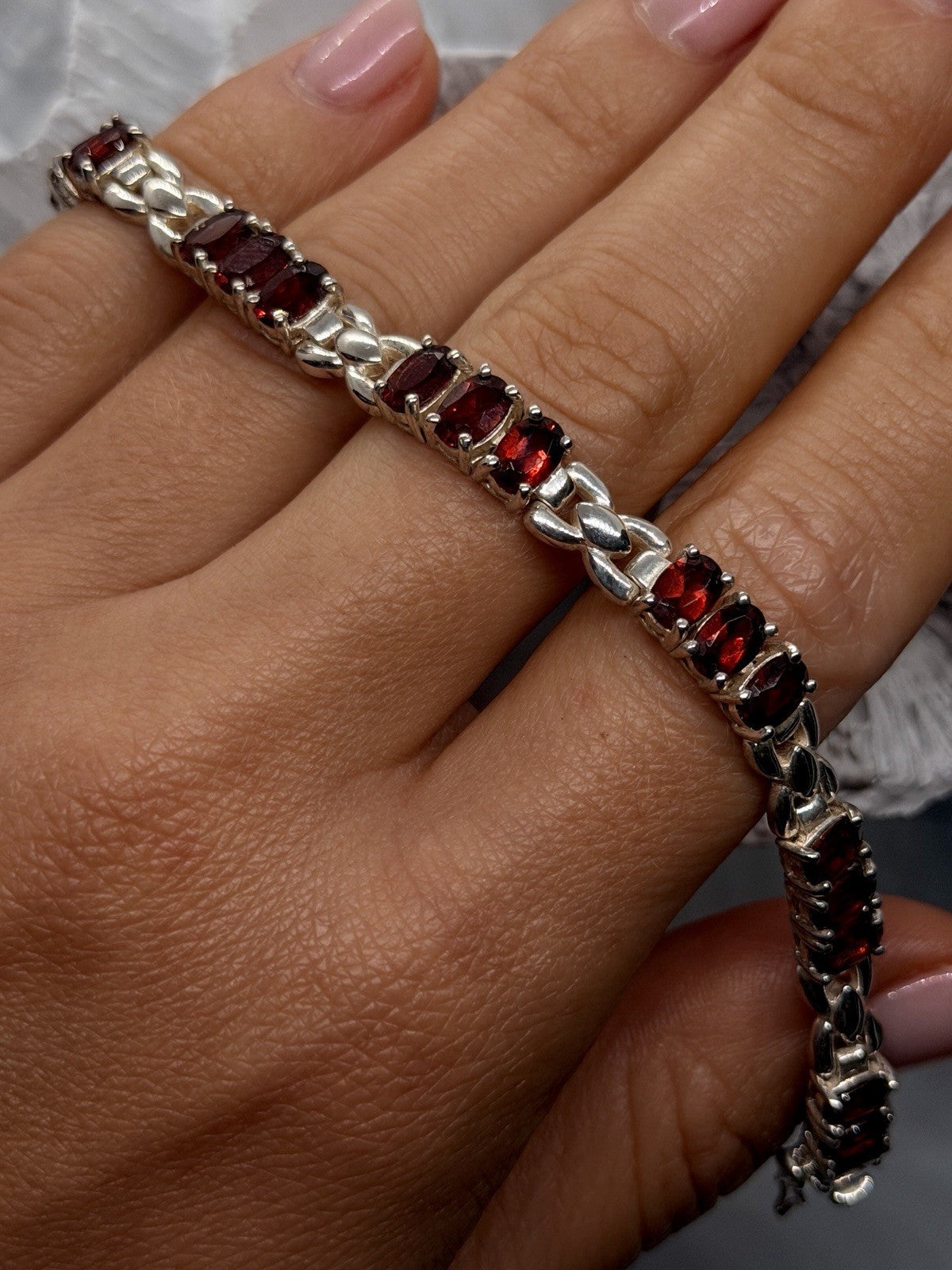 Beautiful 925 Sterling Silver Red Garnet Bracelet