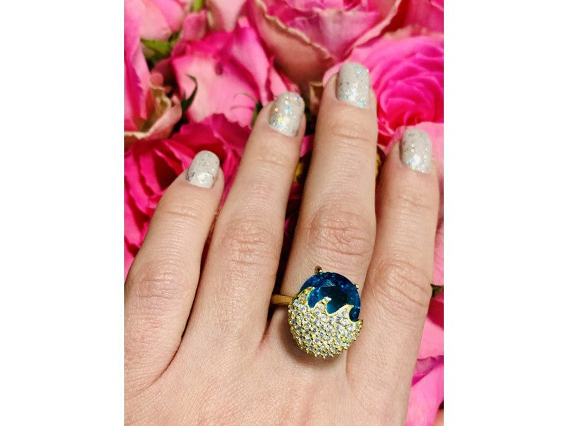 925 Sterling Silver Alpanite & CZ Ring Size 6.5