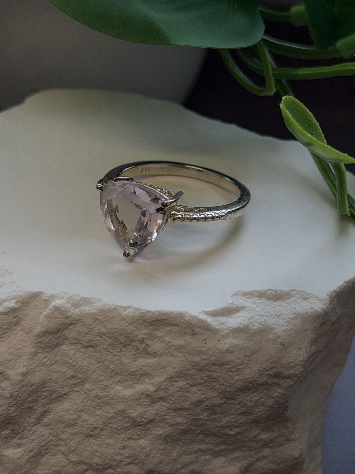 925 Sterling Silver Lilac Tone Morganite Ring Size 9