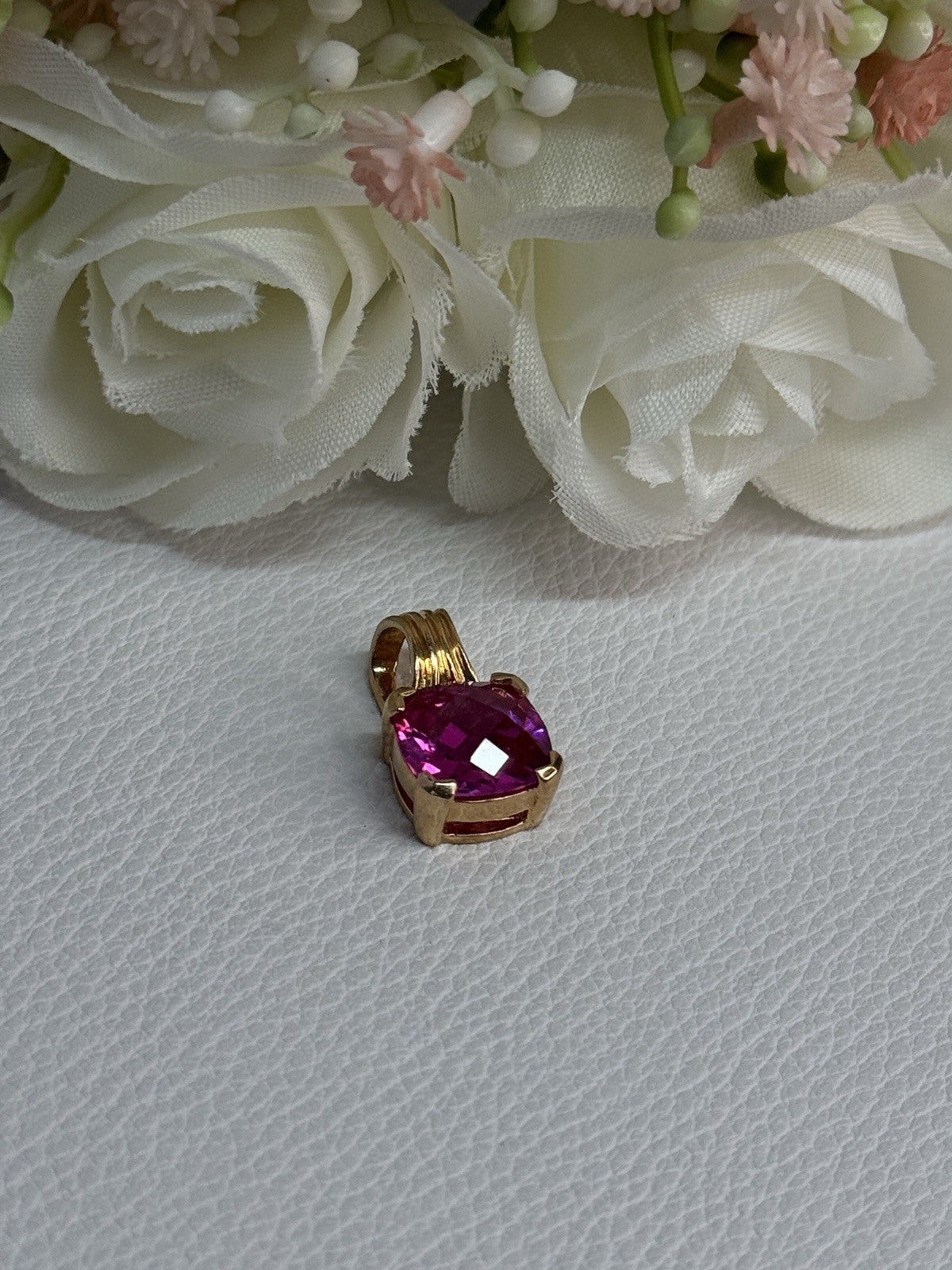 925 Sterling Silver Gold Plated Pink Spinel Pendant Length 0.70 Inch