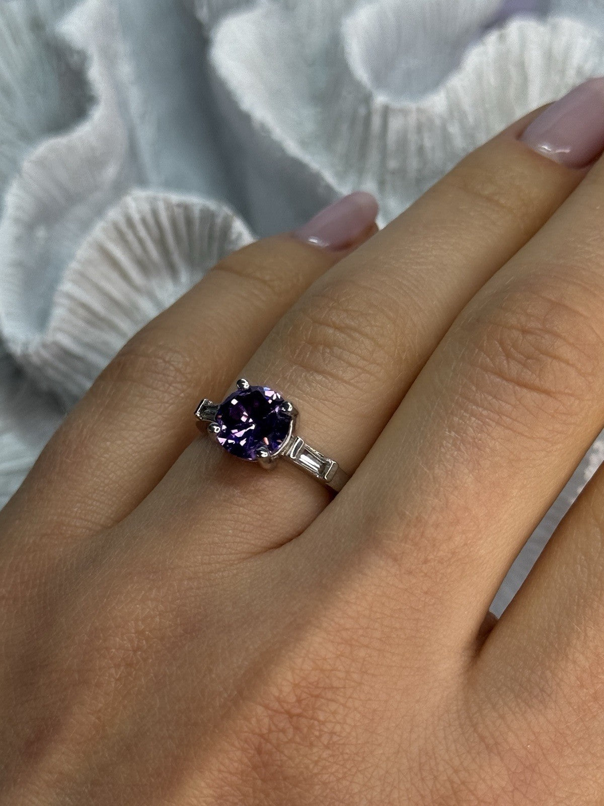 925 Sterling Silver Purple & White Spinel Ring Size 6.5