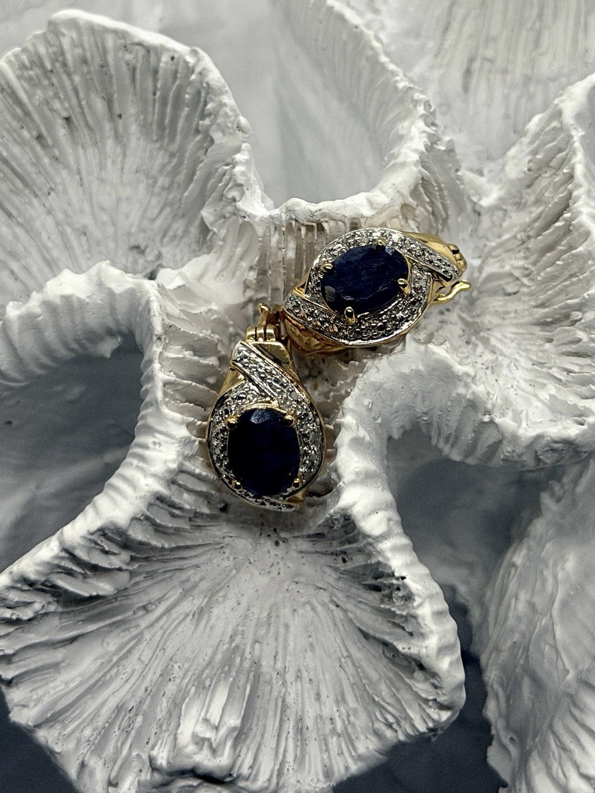 Elegant 925 Sterling Silver Gold Plated Sapphire Earrings