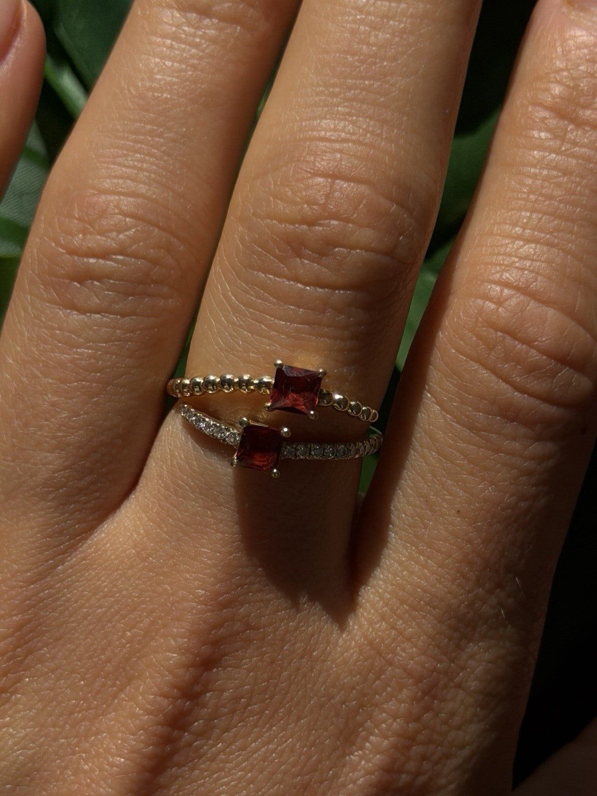 Modern Adjustable 14K Yellow Gold Garnet & Diamond Ring
