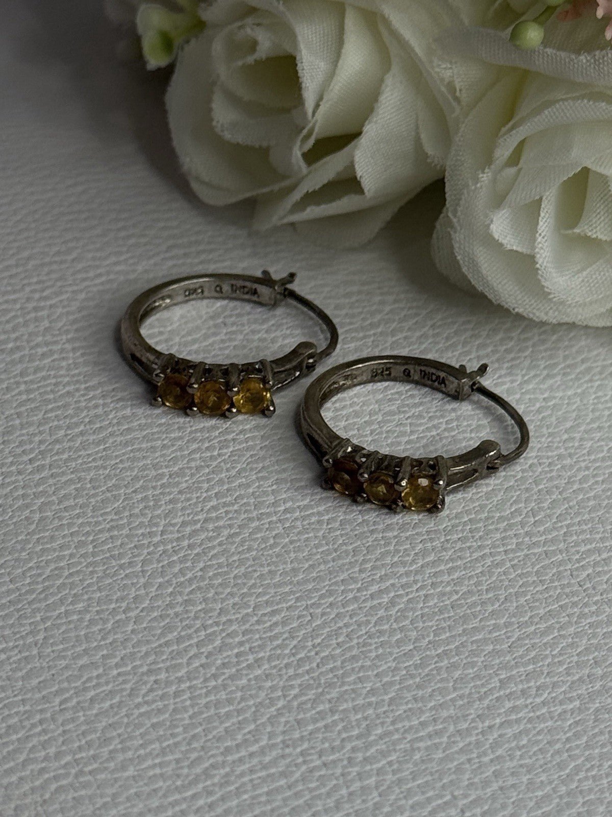 925 Sterling Silver Citrine Earrings Length 0.80 Inch