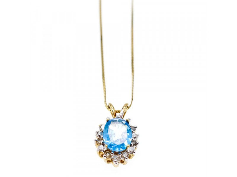 14K Yellow Gold Blue Spinel & CZ Chain With Pendant
