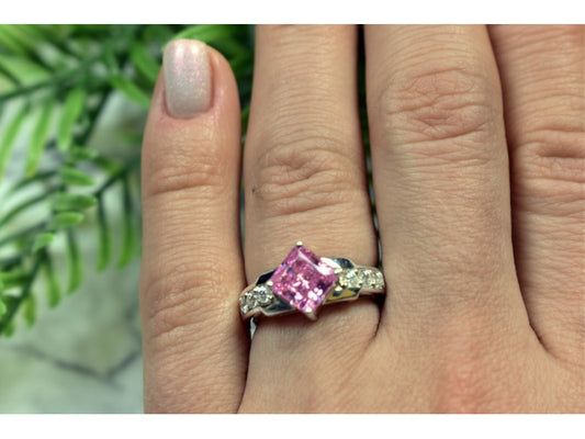 925 Sterling Silver Pink & White CZ Ring Size 6