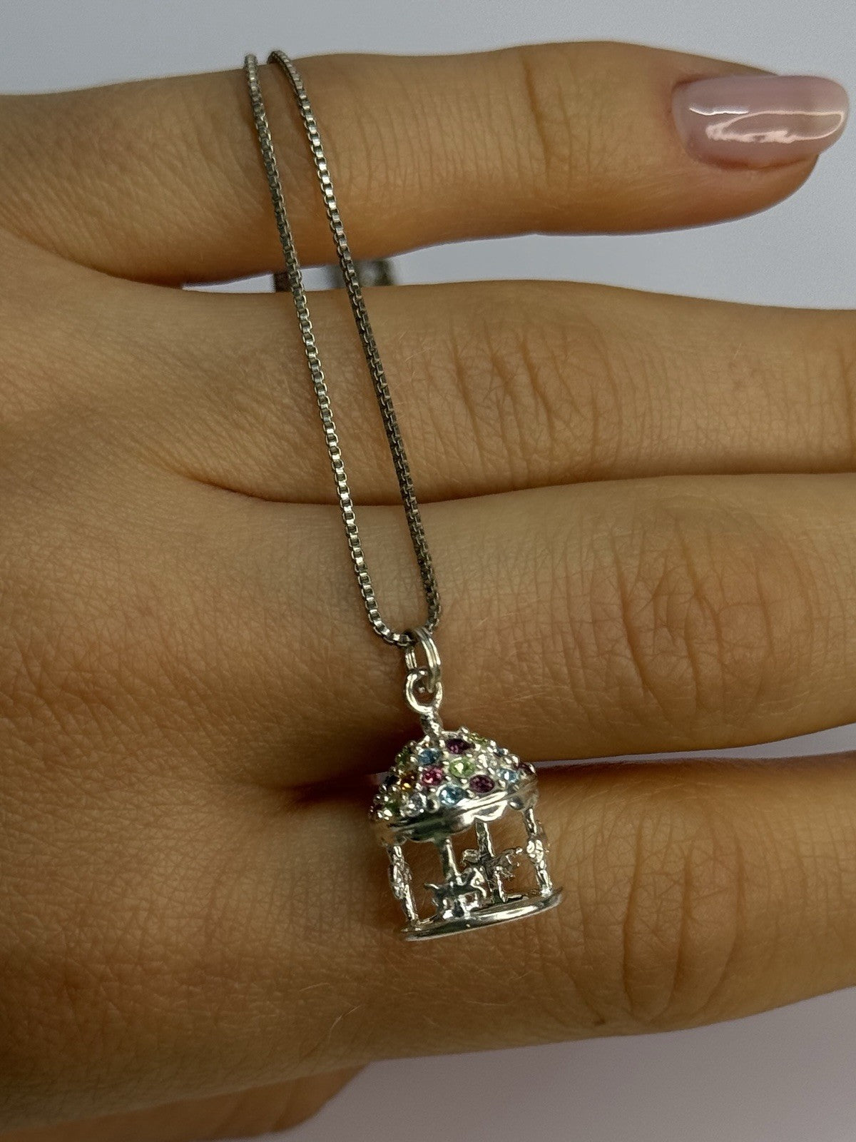 925 Sterling Silver Multi-Color CZ Merry-Go-Round Pendant Necklace Length 18/16