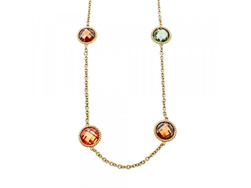 925 Sterling Silver Gold Plated Multicolor Jewelry Glass Necklace
