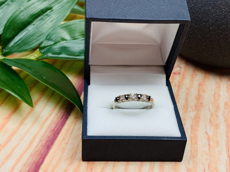 925 Sterling Silver Black Spinel & CZ Ring Size 8.5