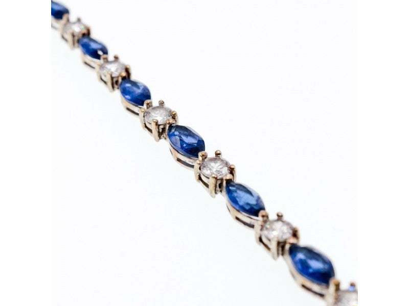 925 Sterling Silver Blue Spinel & CZ Bracelet Size 7.5 IN