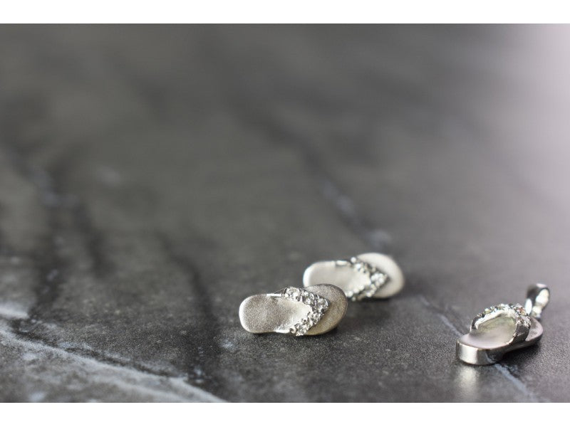 925 Sterling Silver CZ "Flip-Flops" Stud Earrings & Pendant Summer Set