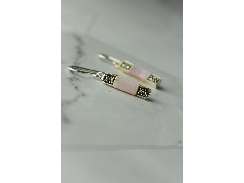 925 Sterling Silver Pink Mother of Pearl & Marcasites Earrings