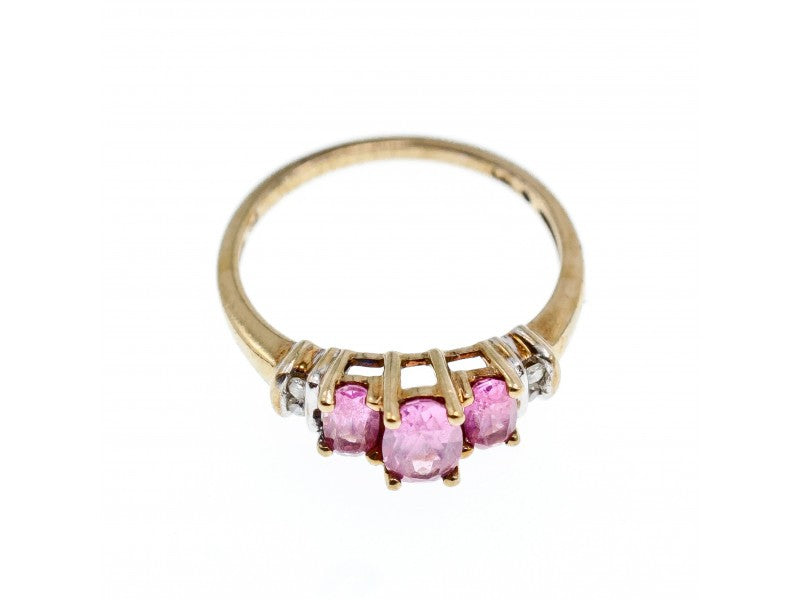 10K Yellow Gold Pink Topaz & Diamonds Ring Size 6.5