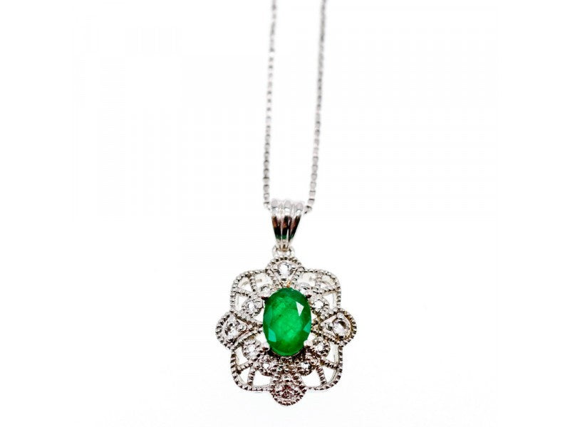925 Sterling Silver Emerald & Beryl Chain With Pendant