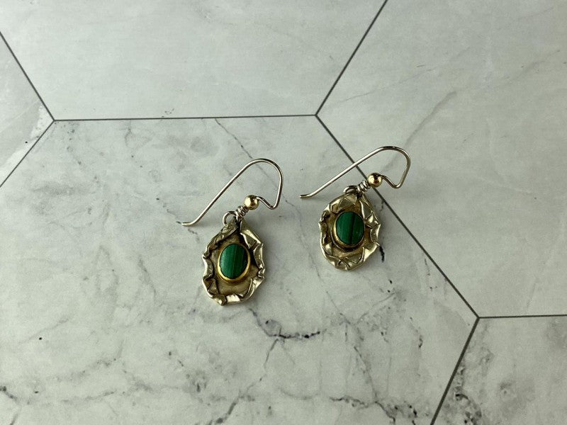 Vintage 925 Sterling Silver Malachite Earrings