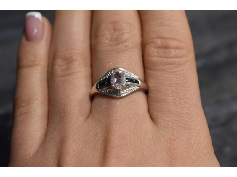 925 Sterling Silver Morganite & Jewelry Glass Ring Size 8