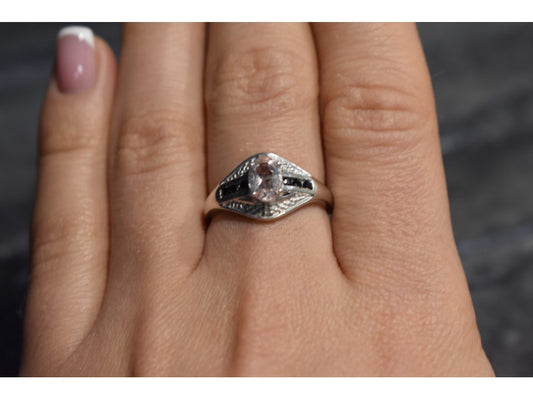 925 Sterling Silver Morganite & Jewelry Glass Ring Size 8