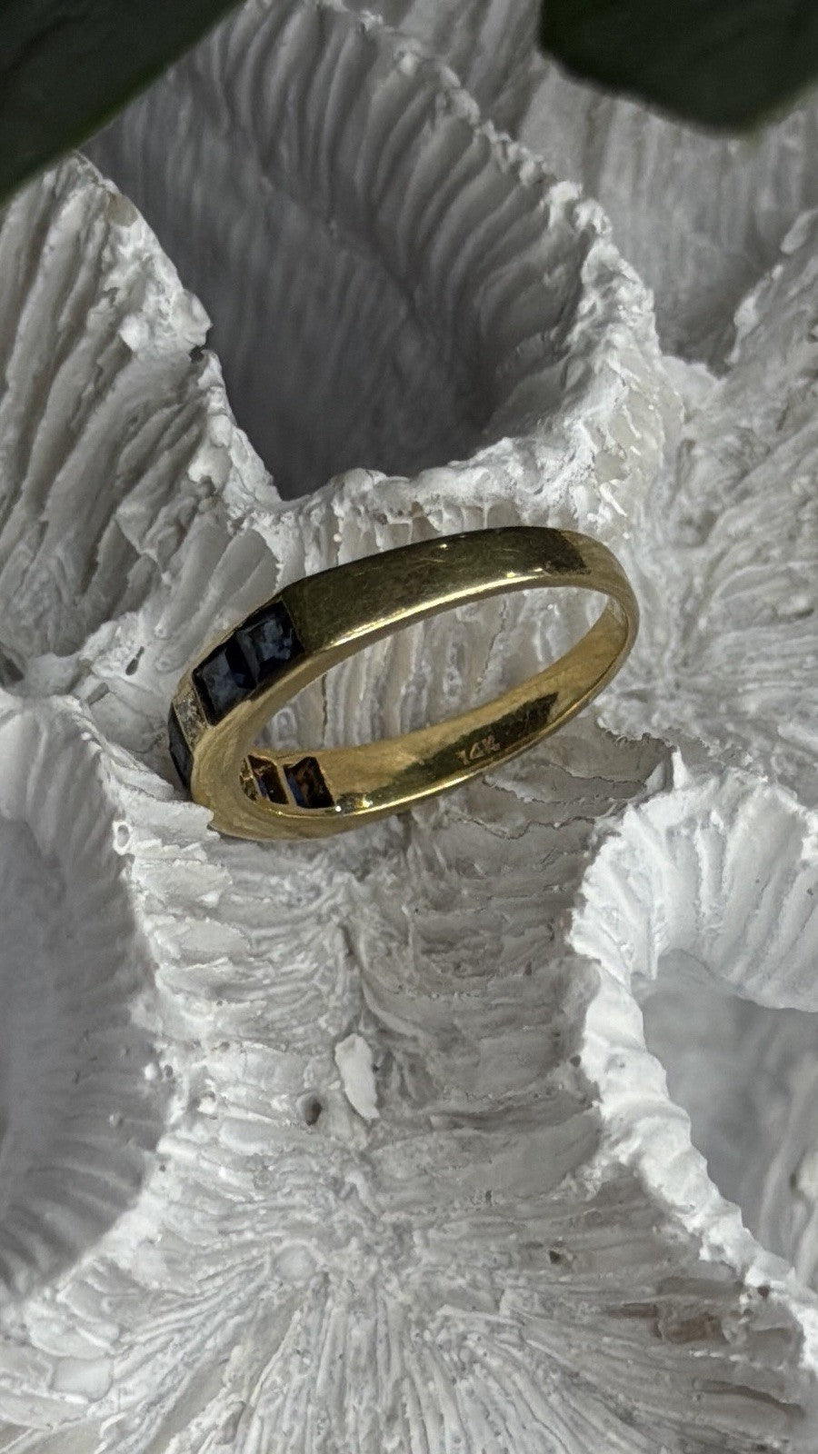 14K Yellow Gold Sapphire 0.33 CTW & Diamond 0.02 CTW Band Ring Size 6