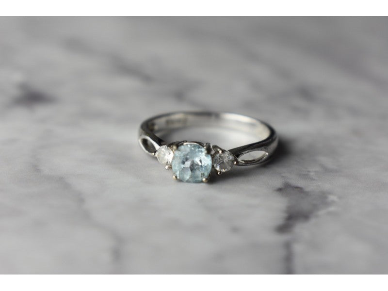925 Sterling Silver Blue Spinel and CZ Ring Size 7.5