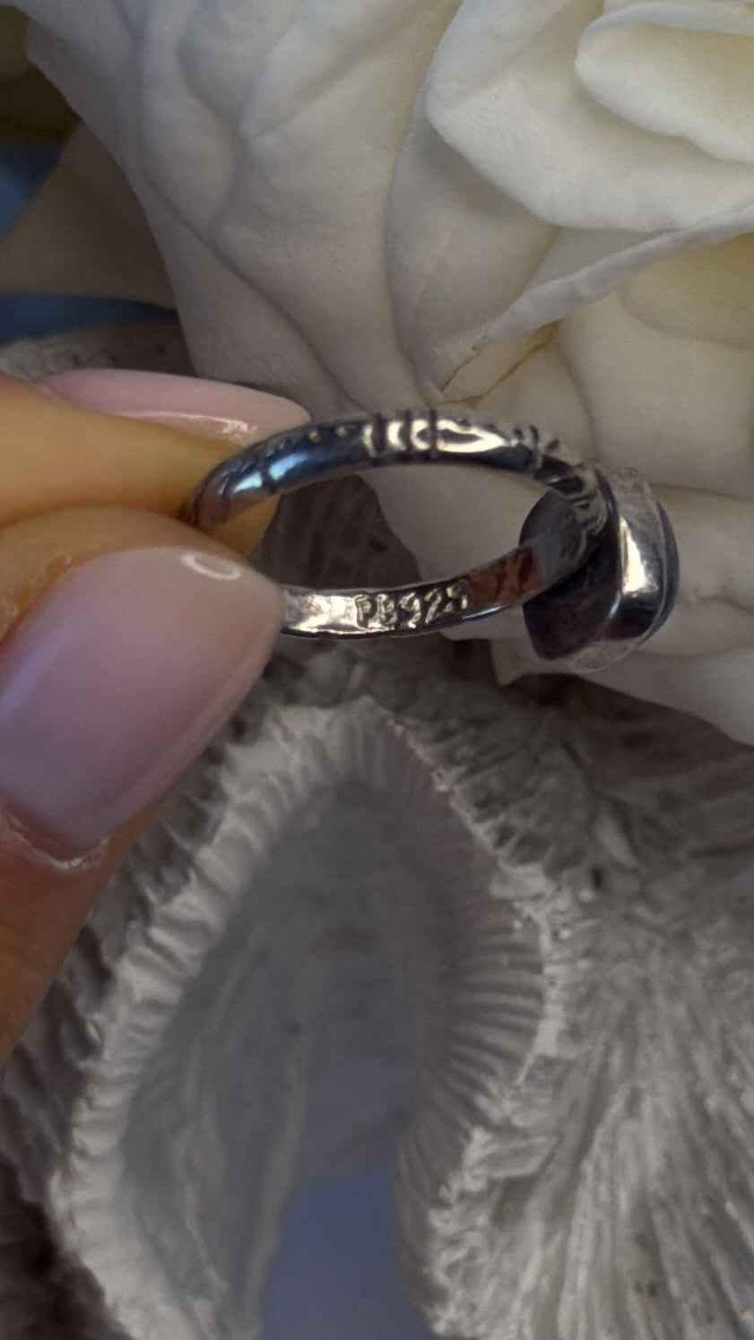 Vintage 925 Sterling Silver Blue Chalcedony Cushion Cut Ring Size 7