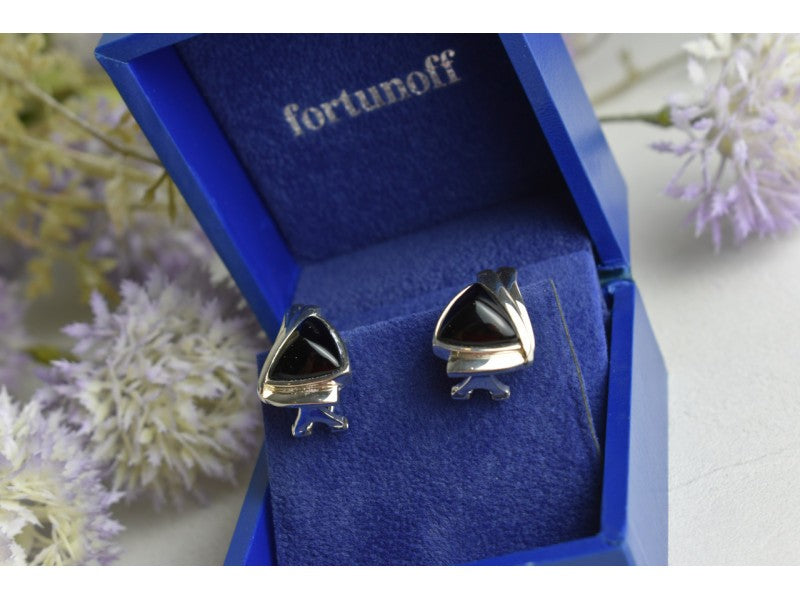 925 Sterling Silver Black Nephrite Earrings