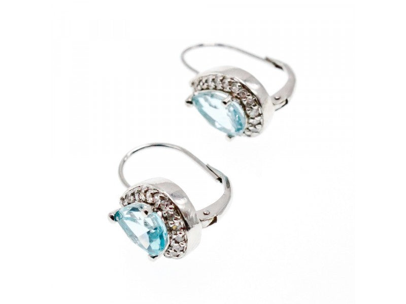925 Sterling Silver Blue Topaz & CZ Earrings