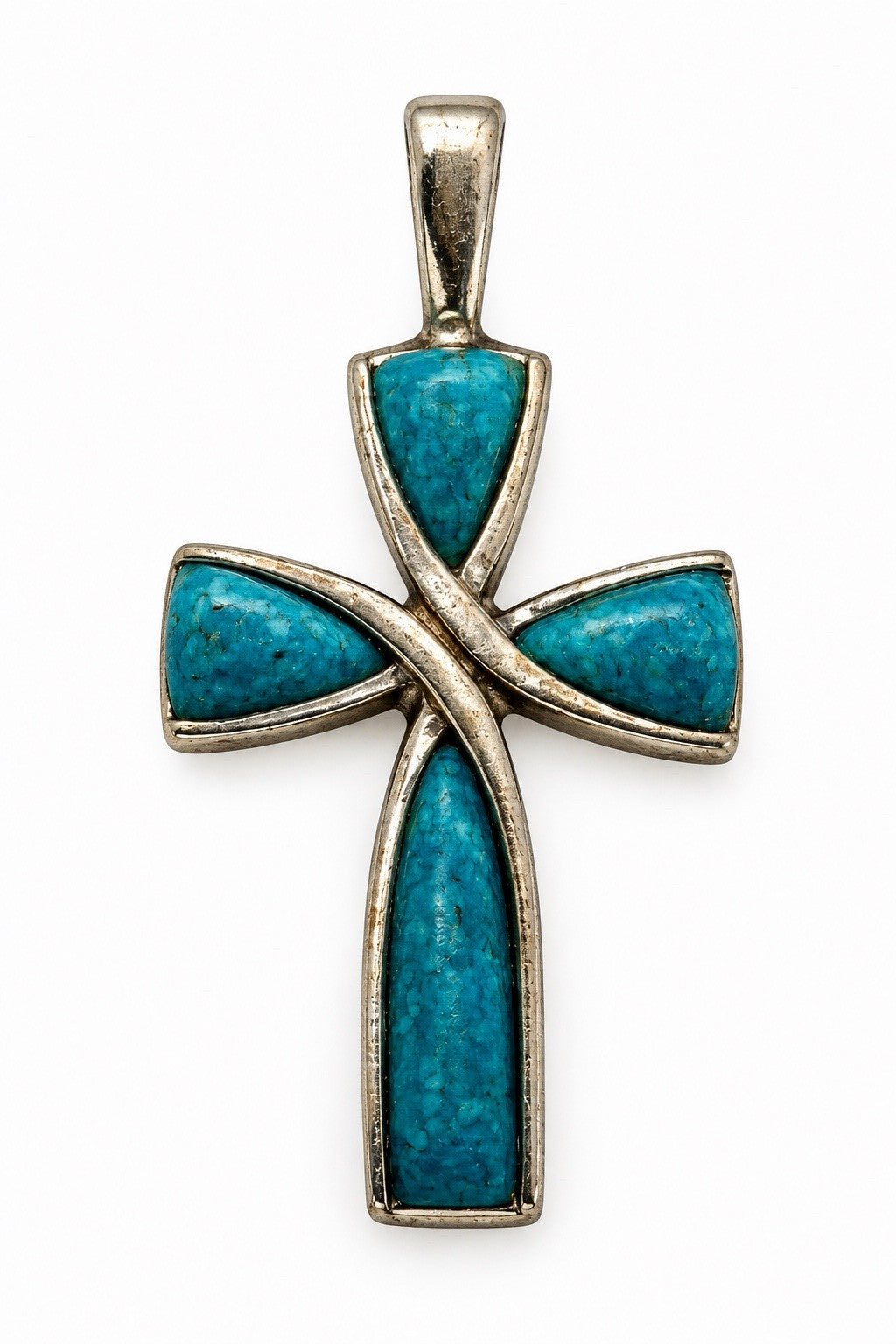 Southwestern Style 925 Sterling Silver Turquoise Inlay Cross Pendant