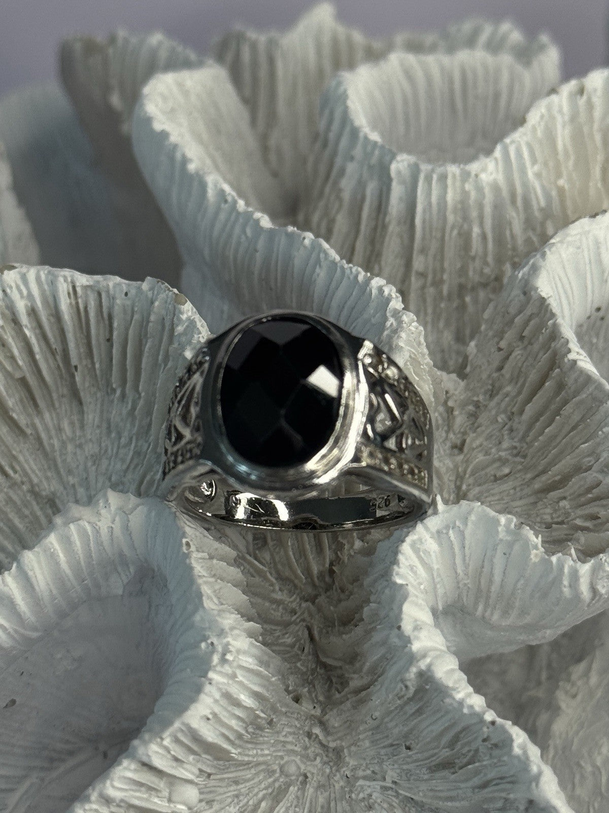 925 Sterling Silver Onyx & Beryl Ring Size 9